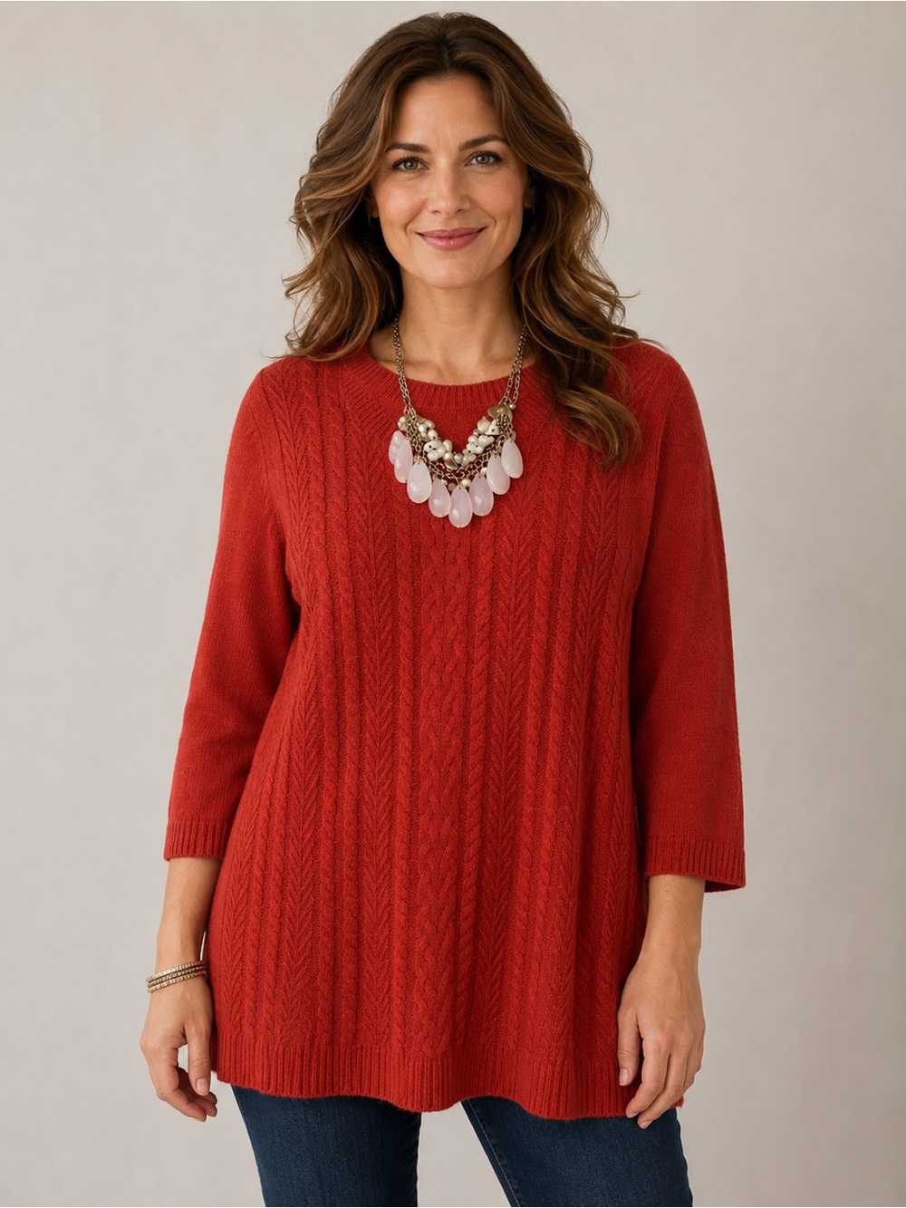 Croft & Barrow Medium Red Knit Women’s Sweater 3/4 Sleeve Excellent Condition